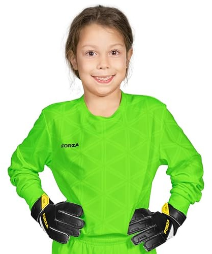 FORZA Långärmad skjorta för barn | ungdoms fotbollströja med snabbtorkande tyg - åldrarna 5-14, Fluro grön, 7-8 Years