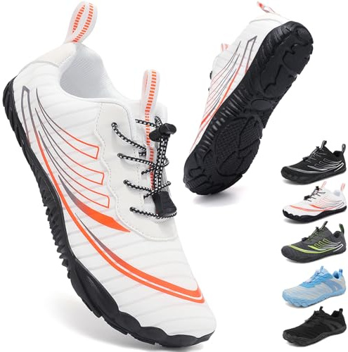 ZDQ Barefoot Shoes Uomo Donna Minimaliste Punta Larga Scarpe da Palestra Transpiranti Leggere Morbide Sneakers con Antiscivolo Suola Zero Drop Bianco 44 EU