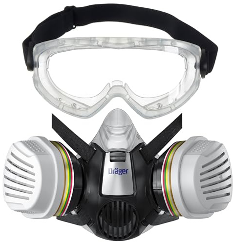 Dräger Kit industria chimica, Semimaschera X-plore 3300, occhiali a visione totale X-pect 4400 e filtro combinato ABEK1 Hg P3, Protezione da vapori, gas, particelle e polveri, taglia L