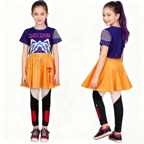 dellyy Kpop Hunters Costume filles，costume de avec perruque Costume de chasseurs de démons，Costume de cosplay Koreanpop Demon pour enfant, fille, chasseur, chanteur pop (Milla 3 piece, 140)