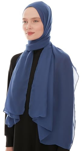 Ayisah Bufanda hiyab de gasa para mujer, bufanda musulmana, bufanda de moda suave, chal musulmán, Índigo, 70x180 cm