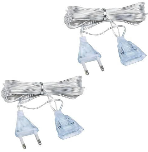 2 Stück Transparente Verlängerungskabel 5 Meter, Flachkabel mit Eurostecker (Schuko) für LED Beleuchtung, Lichterketten und Dekoration, 220V Niedrigvolt Leitung für Innenbereich