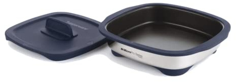 Tupperware Microwave Grill - 1.5 Qt Rectangular Non-Stick Silver Stainless Steel Cooking Container - Grilling in Your Microwave