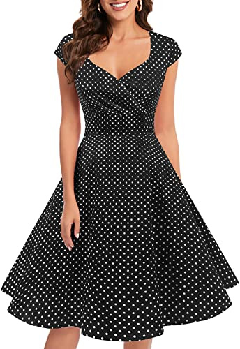 1950-tals cocktailklänning i vintage-/retrostil från Bbonlinedress. Rockabilly, V-ringad, veckad kjol, aftonklänning, festklänning.