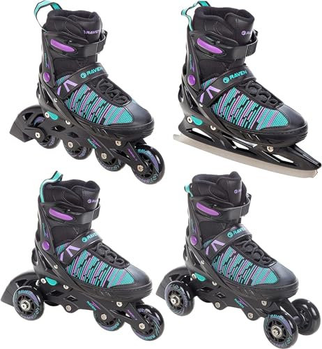 RAVEN 4in1 Inline Skates Triskates Rollschuhe Schlittschuhe Inliner für Kinder Erwachsene Mädchen Damen verstellbar (Cande, 35-39 (23cm-25,5cm))