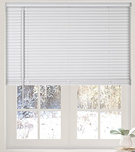 Calyx Interiors Cordless White 1” Light Filtering Mini Blinds 30.5” W x 60” H Window Blinds for Home, Vinyl Horizontal Blinds for Indoor Windows