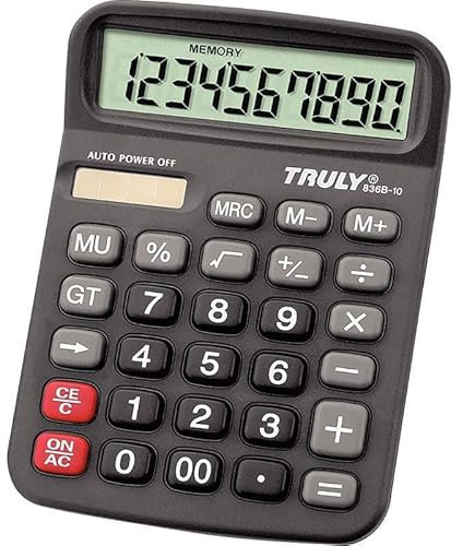 Truly 836B Schreibtisch Rechenmaschine, 10 Ziffern, 93 mm x 127 mm x 39 mm, Schwarz