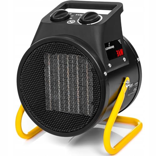 Lehmann Chauffage soufflant Thermoventilateur électrique pour chauffage rapide | 2000 W | Thermostat | 3 niveaux | Ajustement d'inclinaison | Poignée de transport | Idéal pour petits espaces