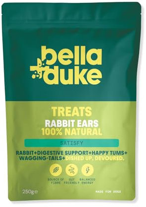 Bella+Duke Rabbit Ears for Dogs - Crunchy and Satisfying Chews to Support Digestion - Grain-Free, High Protein and Hypoallergenic - 100% Natural Alternative to Processed Treats