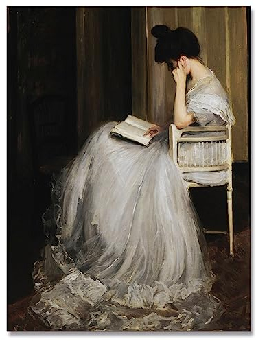 uoyien Vintage French Victorian Wall Art Famous Artwork Woman Reading Portrait Oil Painting Dark Academia Aesthetic Print 19th Century Antique Poster Retro Gallery Bedroom Decor 12x16in Unframed