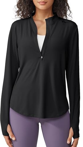 G4Free UV Shirts for Women Long Sleeve Running Workout Tops Lightweight Athletic Hiking Golf Shirts Quick Dry Rash Guard (Black, L)