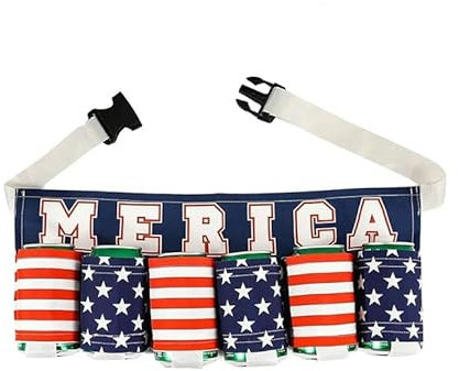Beer Belt,Fourth of July American Patriotic Beverage Beer Belt Holder for Men,6 Pack Insulated Beer Holder, Beer Accessories for White Elephant Party Festival Holiday Game Night, Multi1, 6-Pack