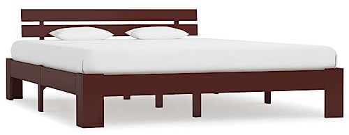 prissent Estructura Cama 160x200 cm Base de Cama Bed Frame Cama Matrimonio Cama de Madera Maciza de Pino Marrón Oscuro
