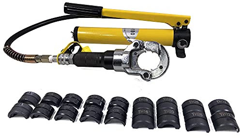 6T Hydraulische Presszange mit 360 ° Drehbarer Kopf, V-TH Kontur Hydraulik Crimpzange Radialpresse Kupferrohr mit 9 Dies V(12-28mm) TH(16-32mm)