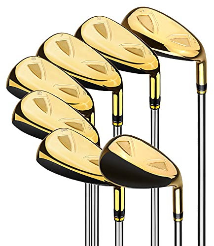 Golfschläger-Set für Erwachsene für Herren, Golfschläger-Set für Anfänger, Schläger mit 7 Eisen, R/S-Flex, Stahl-/Graphitschaft mit Schlägerkopfabdeckung, 7er-Pack