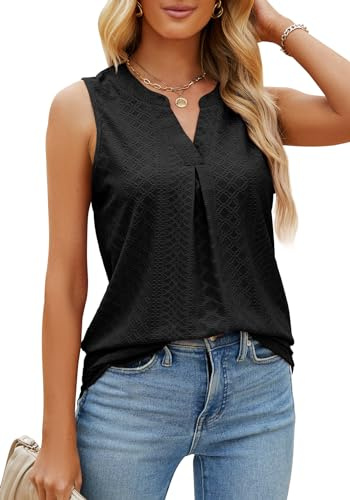 TrendiMax Tanktopp damer sommar ärmlösa toppar remmar toppar sommarmode v-ringad lös t-shirt casual, svart, M