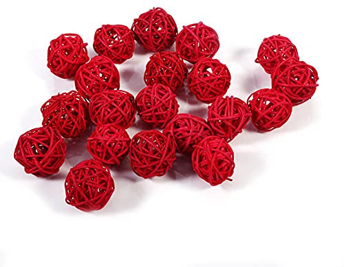 Tissting 20 PCS Palline in Rattan, Palline Decorative in Vimini 3cm Sfere Rattan Vaso Centrotavola Ciotole Riempitore per Artigianato Matrimonio Festa Natalizie Appeso Wobble Palla di Natale