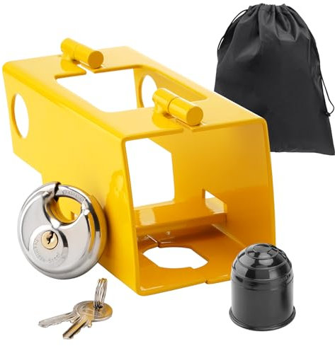 Lucchetto per rimorchio, con gancio di traino, tappo di protezione e borsa per rimorchio, protezione antifurto per rimorchio, giallo