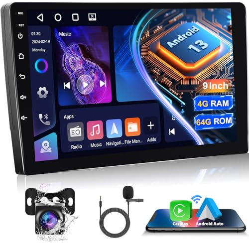 4G 64G Podofo 2 Din Autoradio con Wireless CarPlay/Android Auto, Lettore Multimediale Bluetooth da 9 Pollici con Mirror Link/Controllo Vocale/FM/TF/USB/AUX/SWC/Collegamento a Specchio+Telecomando