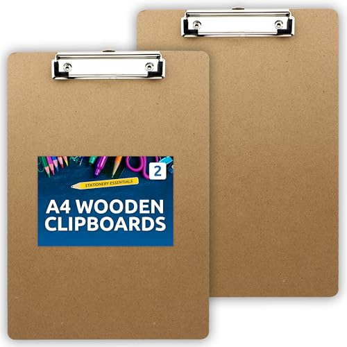 SOL 2pk A4 Wooden Clipboards, Smooth Writing Surface Clipboard A4 with Metal Clip, Portable, Durable & Lightweight for Fieldwork Writing, School Stationery, Art Drawing Board & Office Supplies