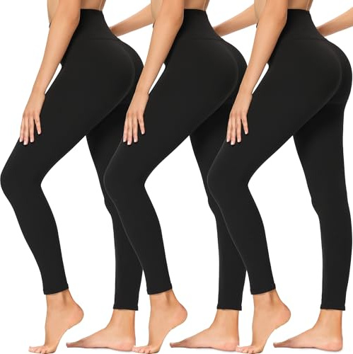 AMIYOYO Lot de 3 leggings de sport pour femmes avec poches, taille haute, opaques, pantalon de sport, gainant, leggings de sport, longs, extensibles, pantalon de yoga pour le gym, le fitness, 50-54