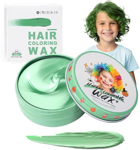 Temporary Hair Color Wax Green for Kids, Washable Colored Hairstyle Dye Mud, Disposable Instant Styling Pomade for Girls Boys Youth, DIY Coloring Gel Cream for Women Men Cosplay Halloween Party