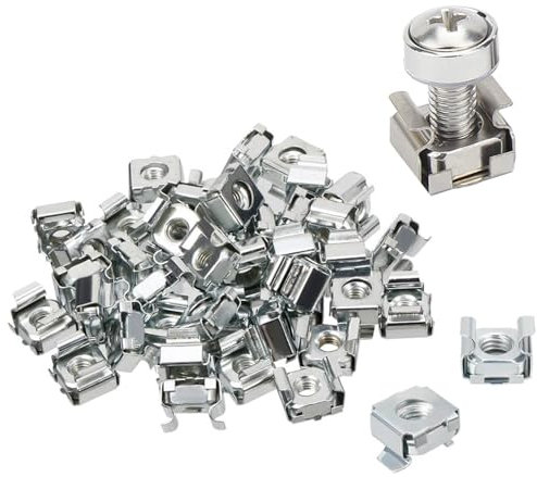 Helweet Ècrous à Cages, 30 Pièces, M6, M8, M10, Acier Nickelé, Filetage Profond, Carré, Durable, Facile à Installer, Pour Armoires Réseau et Équipements Domestiques