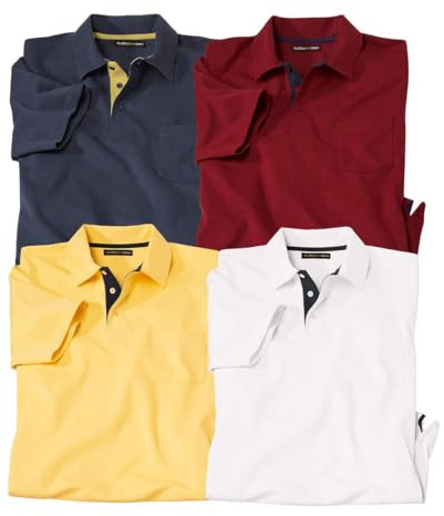 ATLAS FOR MEN - Lot de 4 Polos Homme - Polos Manches Courtes -Polo Décontracté et Élégant - Disponible en Grandes Tailles du M au 5XL