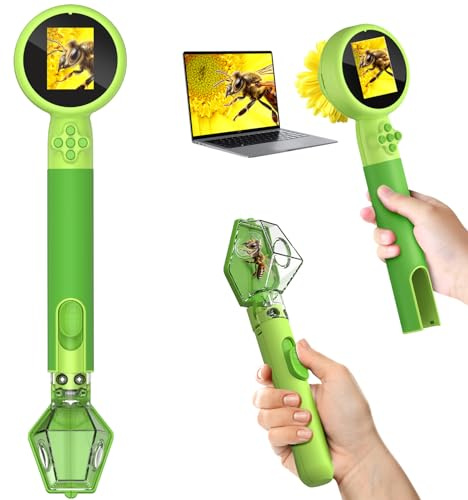 Microscope for Kids with Bug Catcher, 1080P HD Digital Handheld Portable Kids Microscope, 2 in 1 STEM Science Educational Learning Kit Christmas Birthday Gifts Toys for 3-15 Boys & Girls (Green)
