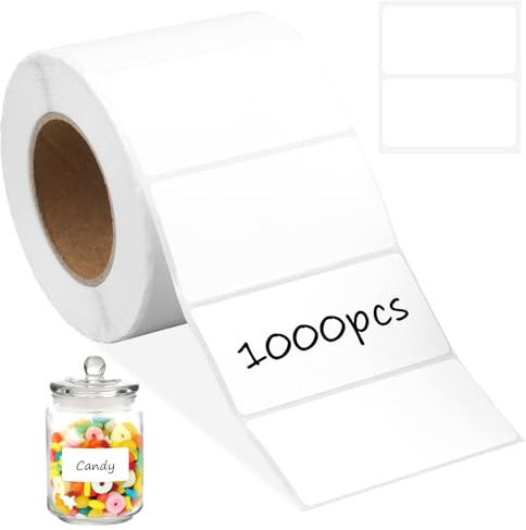 1 000 stycken vita rektangulära klistermärken, 50 × 30 mm | vattentät avtagbar självhäftande etiketter rulle, självhäftande hushållsetiketter, multifunktionell etikett självhäftande