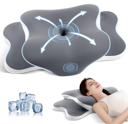 A-Pce Almohada Cervicales y Cuello de Espuma Viscoelástica, Almohada Cervical y Ergonómica para Dormir, Alivia Dolor de Cuello - Ideal para Dormir de Lado, Boca Arriba o Abajo con Funda Extraíble,Gris