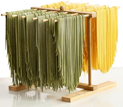 AIXIMA Secador De Pasta, Rejilla para Pasta, Secador Pasta Fresca,Rejilla para Secar Pasta Plegable con Varilla De Transferencia Y 12 Varillas,para Pasta Y Fideos