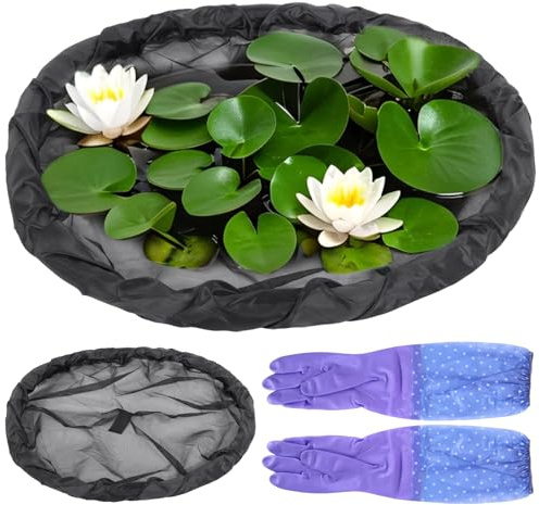 2 Pcs Pond Plant Protections, 23.6-in Round Floating Flora Fish Barrier, Long-Lasting Polyester Floating Island Plant Protector for Water Plants, Black