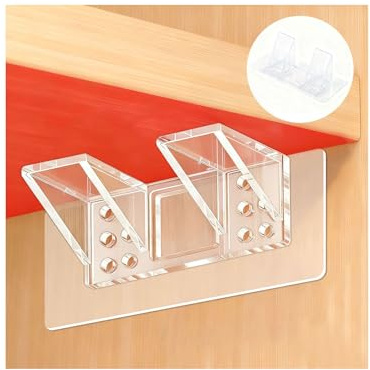 Shelf Support Pegs, Kitchen Cupboard Shelf Supports Pegs, Clear L-Shaped Self Adhesive Shelves Brackets Pins for Furniture Cabinet Bookcase Shelves Closet Partition Holders (Double Supports)