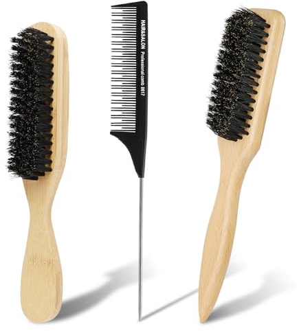 Alaoo Cepillo Barba,2 PCS Cepillo Barba Cerdas Jabalí, Peines de Cola,Cerdas Naturales Suaves Cepillo Barba, Peine Salón para Moño,para Cuidado Diario de Barba y ParaTodos Los Estilos de Barba