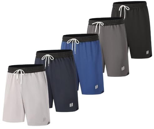 Bsrpolry Lot de 5 shorts de sport pour homme avec poches - Séchage rapide - Gym - Pantalon de jogging - Basketball Fitness