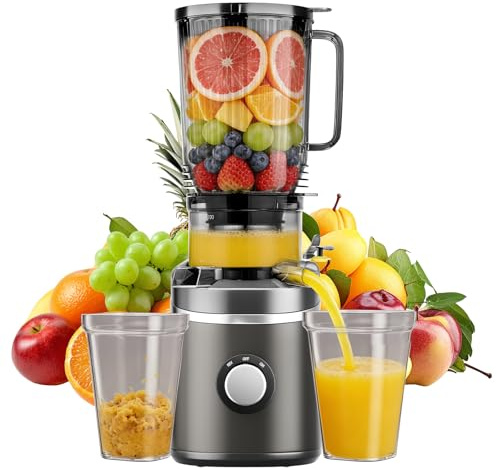 Ovshnrr Estrattore di Succo Professionale 120mm, Spremiagrumi Elettrico 2.3L con Tritan, Estrattore Frutta e Verdura a Lenta Spremitura 65RPM, Succo Ricco di Nutrienti