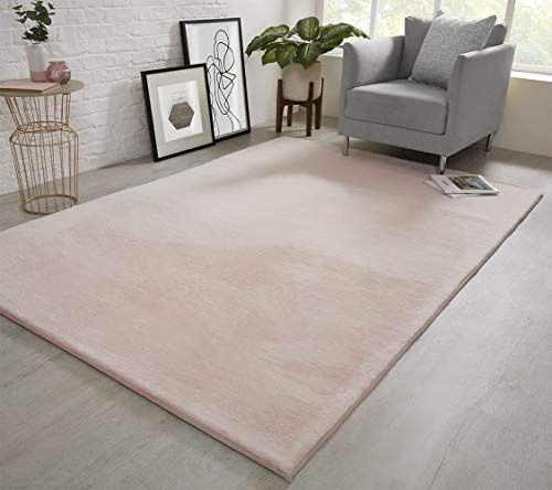 NATURAL FAUX RABBIT FUR Rug Ultra Soft Plush Extra Large Animal Rugs Living Room Wool Shaggy Fluffy 26mm Thick Pile Height Modern Area Rugs - (Blush Pink, 200cm x 290cm (6.6ft x 9.5ft))