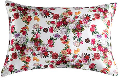 Damier 2er Set Satin Kissenbezug 40x80 Blumenmuster Hochwertige Seidig Mikrofaser Kissenhülle mit Romantic Roses Theme für Haar und Hautpfleg