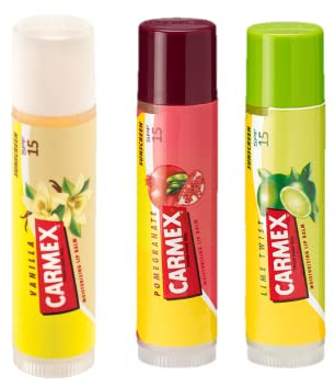 Carmex Vanilla, Lime & Pomegranate Stick 3-Pieces Mixed Pack
