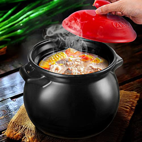YISUPP Ceramic Pots for Cooking Casserole Dish, Non-Stick Casserole Pot for Hob and Oven, Cooking Soup Pots Clay Terracotta Stew Pot Upgrade Nutrition Delicious,black-6L