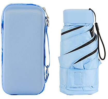 MilyaDE Mini Taschenschirm mit 6 Rippen UV-Sonnenschutz Sonnenschirm Regenschirm inkl. Reise-Etui Faltbar Tragbar Kompakt Manuell, Hellblau