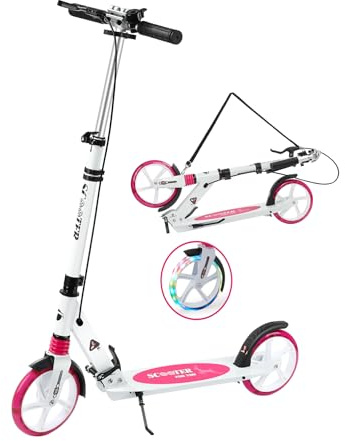 Hyiatyo Roller Kinder 8 Jahre, LED beleuchtet Räder Klappbar Cityroller Höhenverstellbar, Roller Tretroller mit handbremse und Glocke für Kinder 10 Jahre und Erwachense bis 100kg