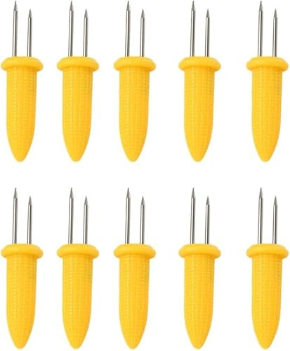 10Pcs Yellow Corn Holders, Stainless Steel Corn Cob Holders Corn On The Cob For Bbq Fork Skewers Home Cooking Parties Camping, Grilling and Barbecue Utensils