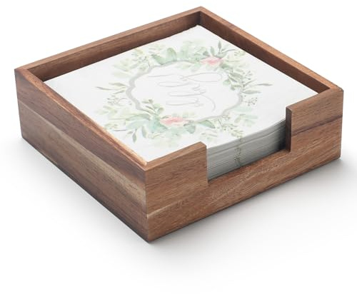 Servilletero de Madera de Acacia Cuadrado, Bandeja de Servilleta de Madera, Soporte de Servilletas para Cocina, Baño (19 x 19 x 6.5 cm)