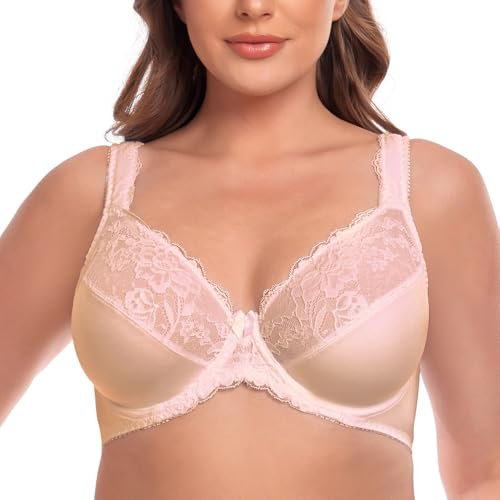 Ayigedu UK Ladies Super Plus Size Full Coverage Bra Non Padded Underwire Minimizer Bras 44GG Beige