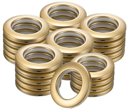 M METERXITY 25-Pack Curtain Grommets, 1-9/16(40mm) Inner Diameter Plastic Curtain Rings Clip Eyelet Rings Nanoscale Low Noise Roman Ring for Windows/Fabric, Home Drapes Grommets [Matte Gold]