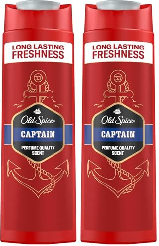 Old Spice Captain Gel de ducha y champú para hombres, 3 en 1, limpieza facial de pelo corporal, larga duración, fresca, 250 ml (Paquete de 2)