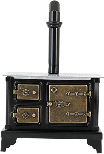 sporful Poêle en métal pour maison de poupée 1/12 avec longue cheminée, décoration miniature, cheminée LED