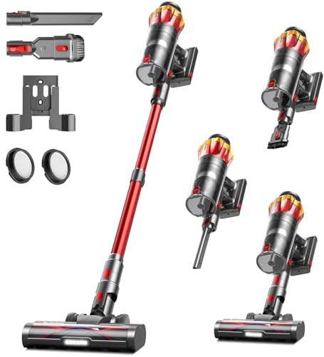 Cordless Vacuum Cleaner 45000Pa/550W/60Min, 1.6L Vacuum Cleaners for Home with Touch Screen, Self-Standing, Anti-Tangle, Wall-mounted Charging, Upright Vacuums for Pet Hair/Carpet/Hardwood Floor/Car